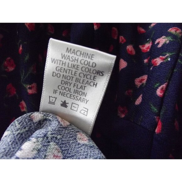 Max Studio Sz Small Navy Blue Pink Rosebud Floral Print Sleeveless Tiered Dress - Picture 11 of 12